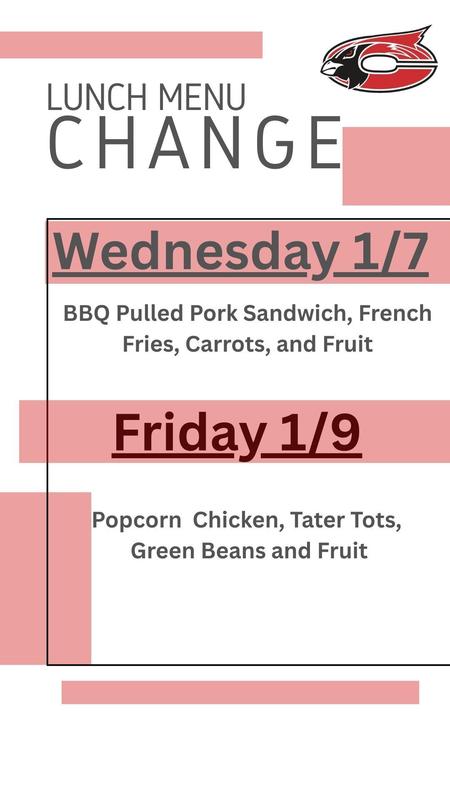 Change to lunch menu for 1/7 and 1/9