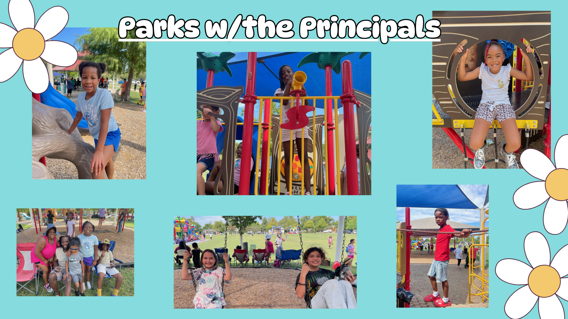 Pictures of students and parents at the event of Parks with the principals.