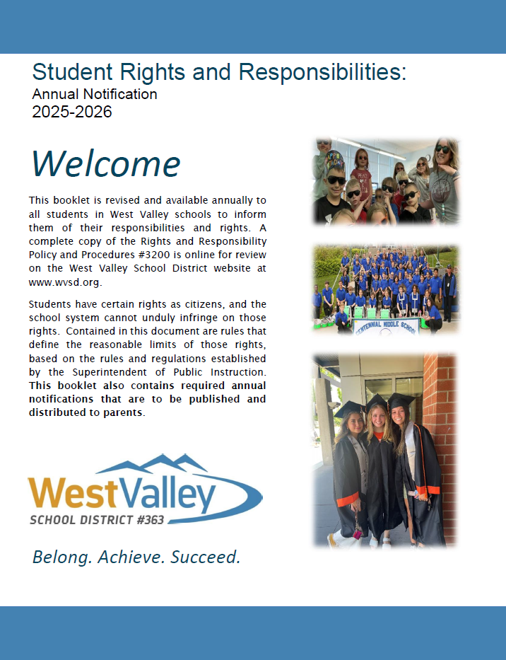 photos of groups of students on the front cover of rights and responsibilities