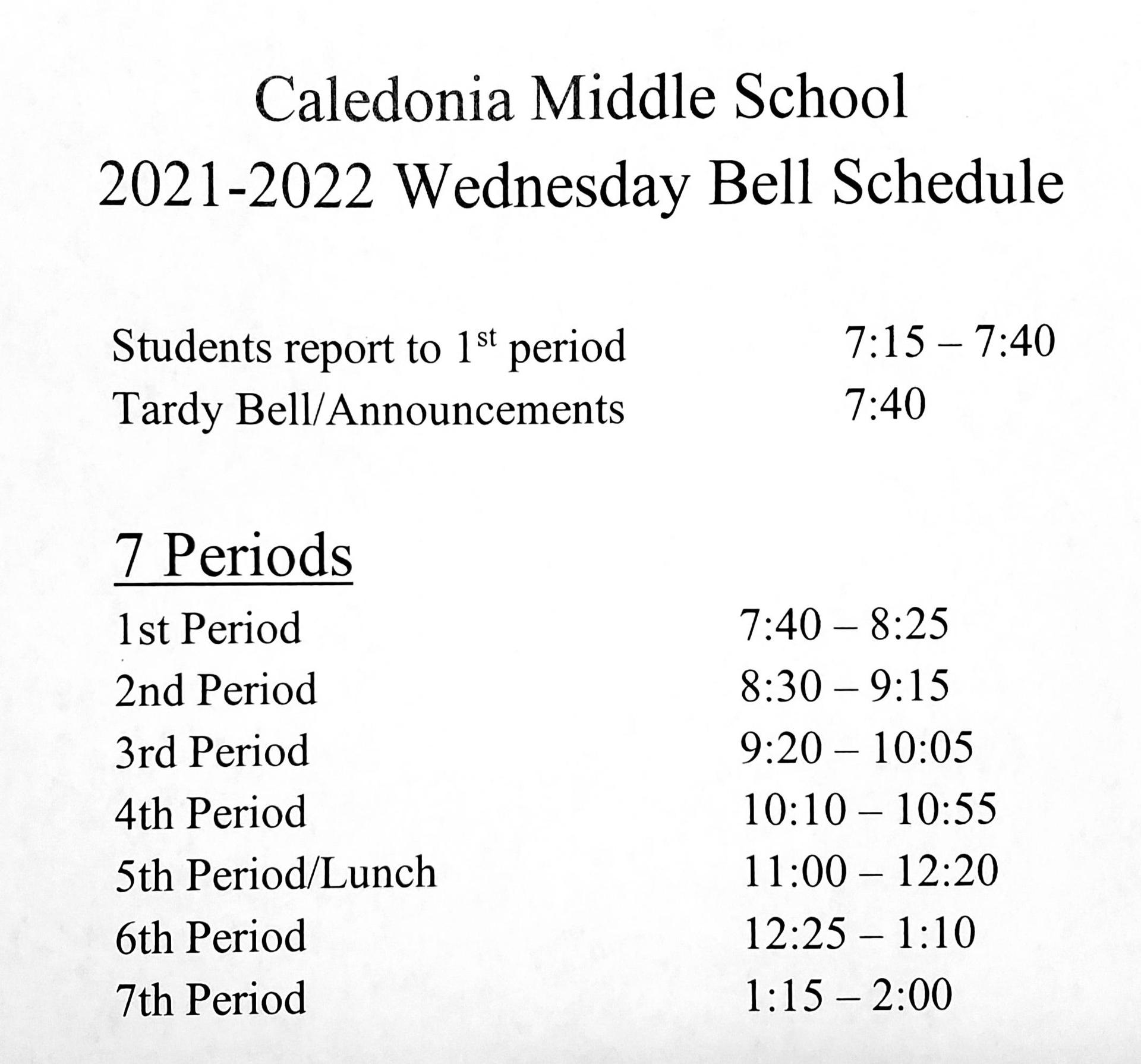 CMS Bell Schedules Our School Caledonia Middle