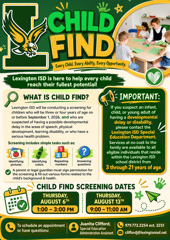LISD Child Find Flyer 8/6 & 8/13