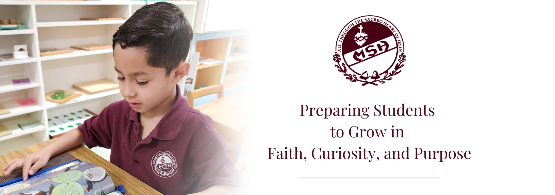 Student reading a book in a Montessori classroom.