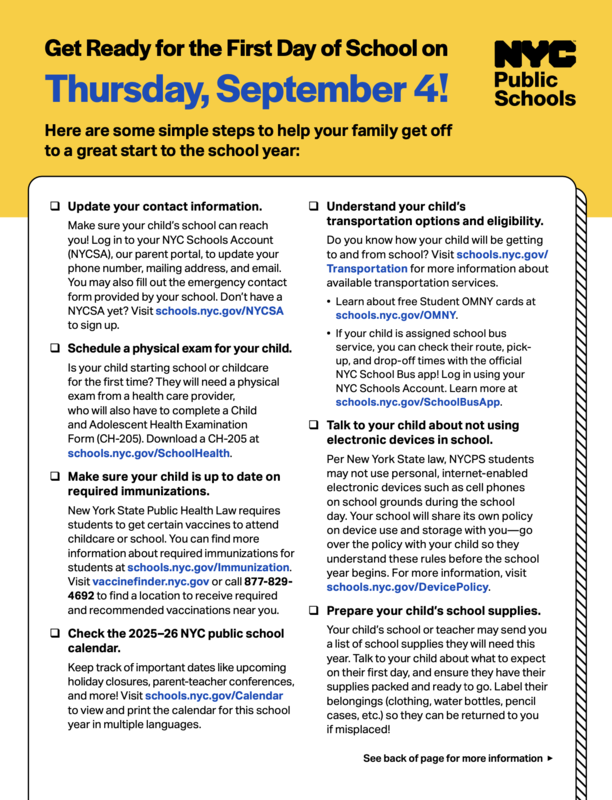 Back to school checklist with information