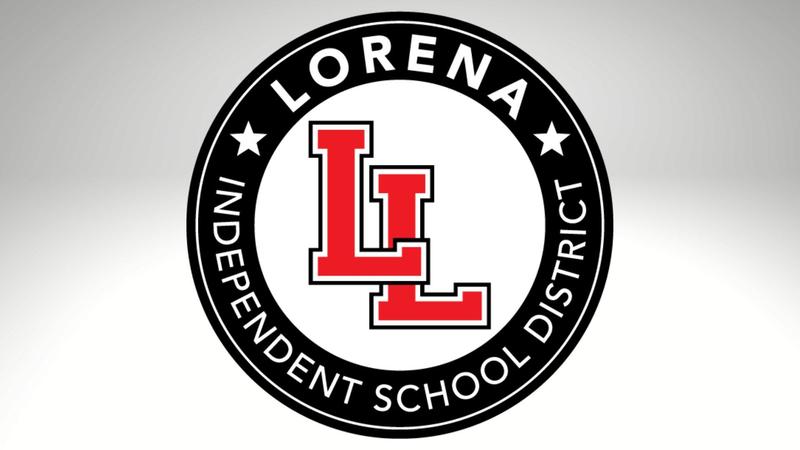 Round black Lorena ISD logo with red LL in the middle