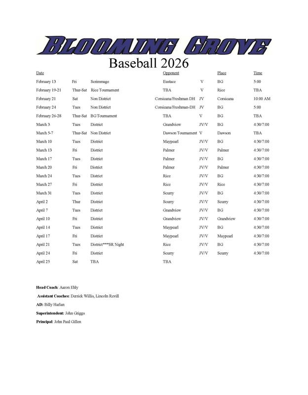 2026 Baseball Schedule Thumbnail Image