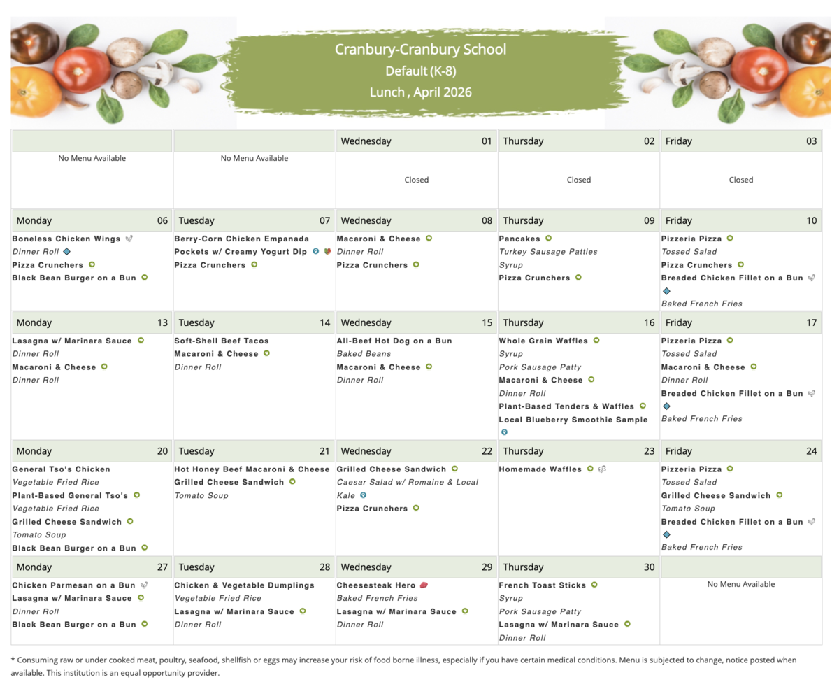 April 2026 Lunch Menu - Screenshot