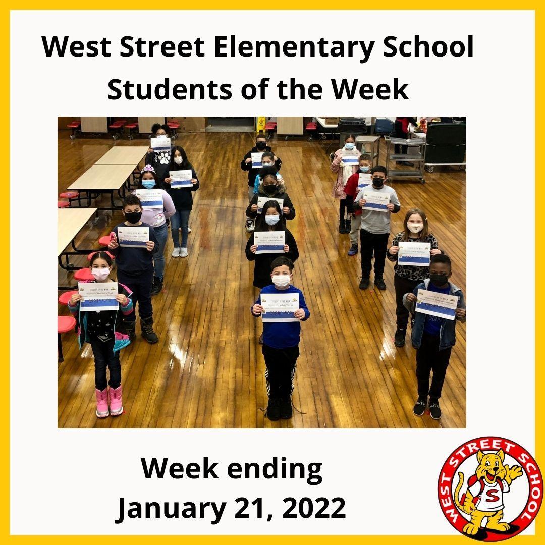 West Street Elementary School students for week ending January 21, 2022