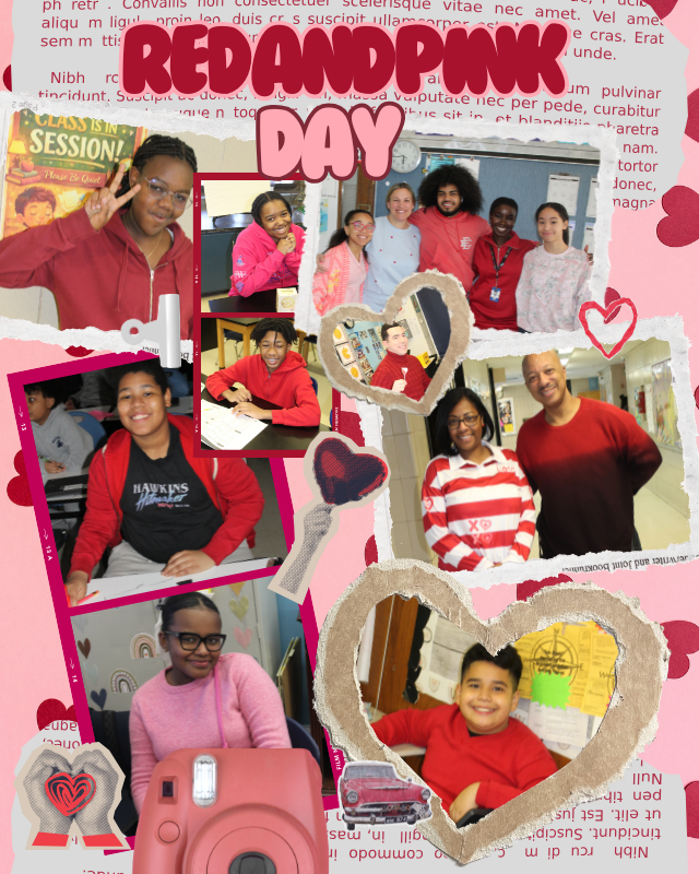 Students celebrating Red and Pink Day with various activities and decorations.