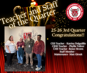 We are proud to recognize our Teacher and Staff of the Quarter for the 2025–2026 3rd Quarter!