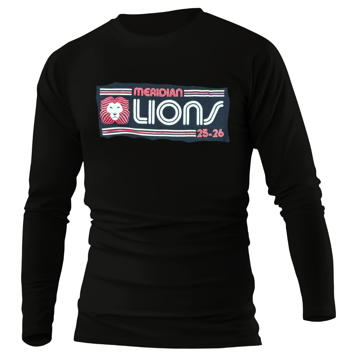 Black long sleeve t with Meridian Liosn 25-26 on front