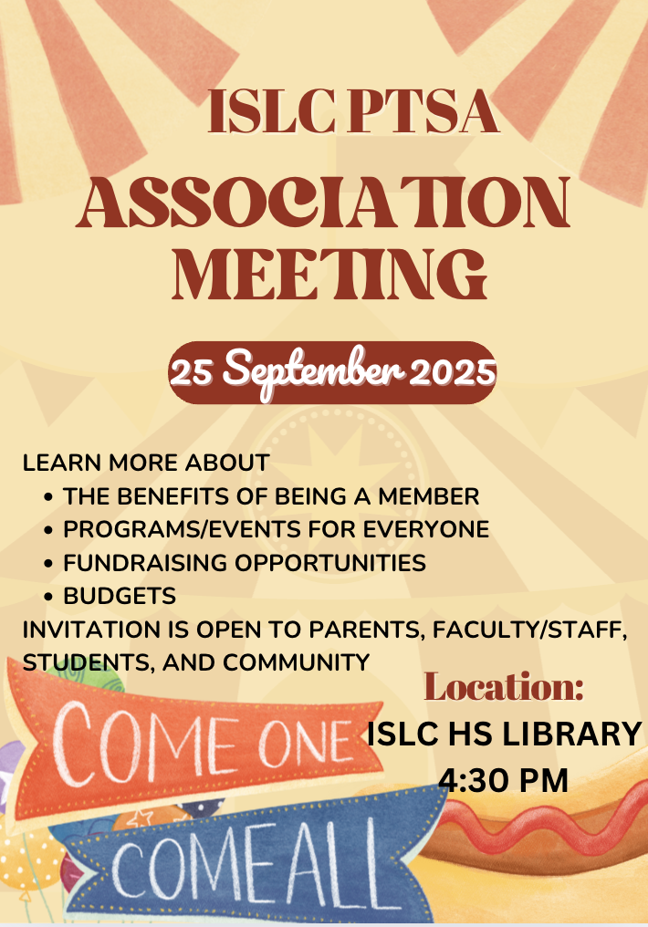 ISLC PTSA Association Meeting Flyer