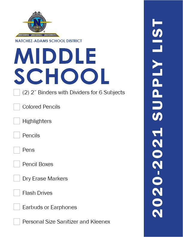 2020 2021 Elementary And Middle School Supply Lists Natchez Adams 2020 2021 Elementary And Middle School Supply Lists Natchez Adams