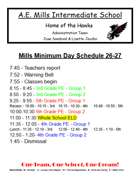 Minimum Day Schedule