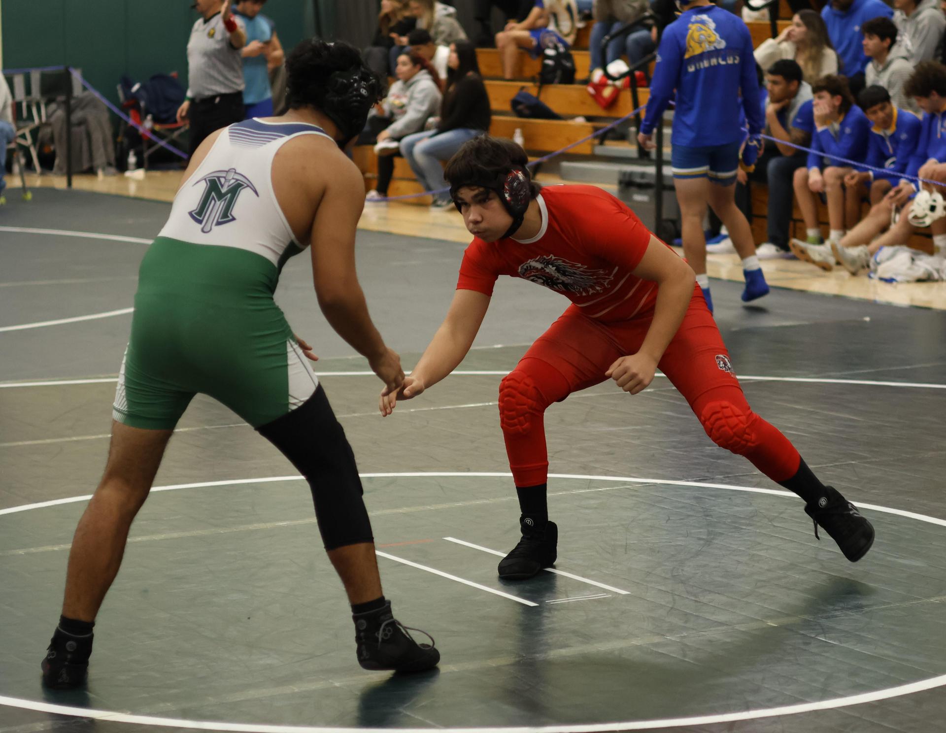 Boys wrestling in the Liberty Duals event 156