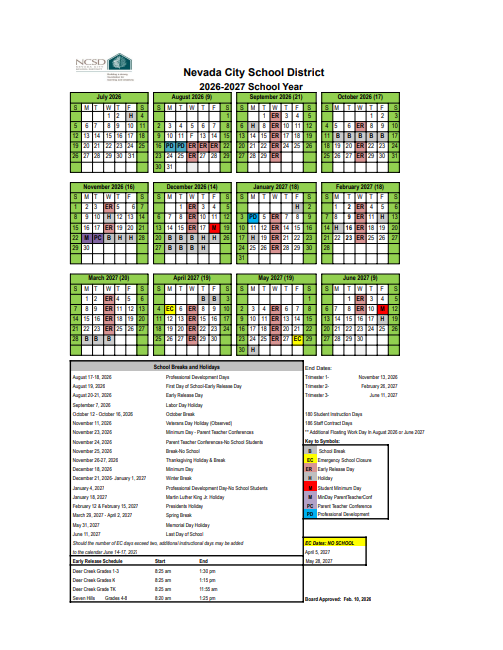 Calendar for the 2026/2027 school year