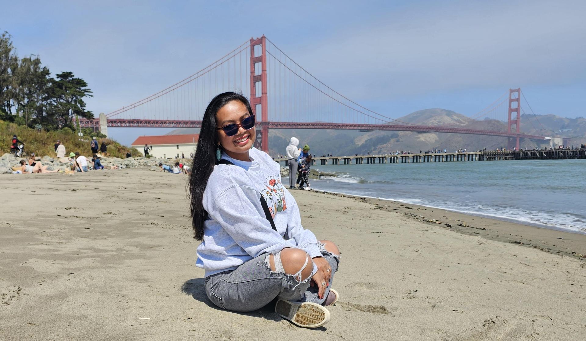 Mrs. Harrison in San Francisco Golden Gate Bridge