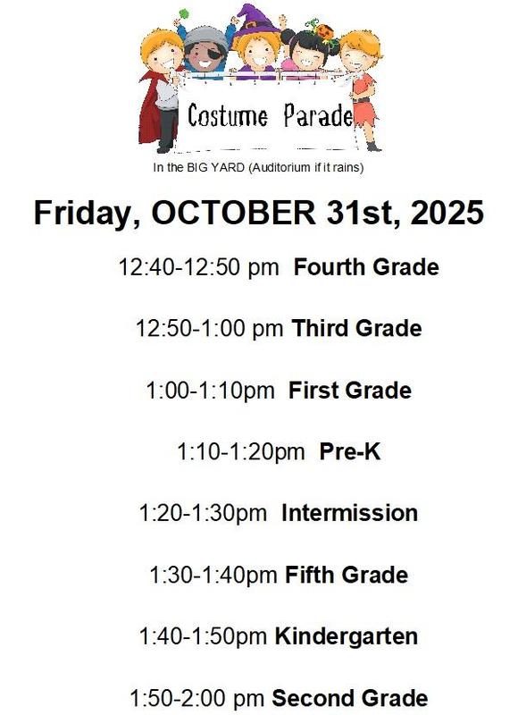schedule for PS24's costume parade