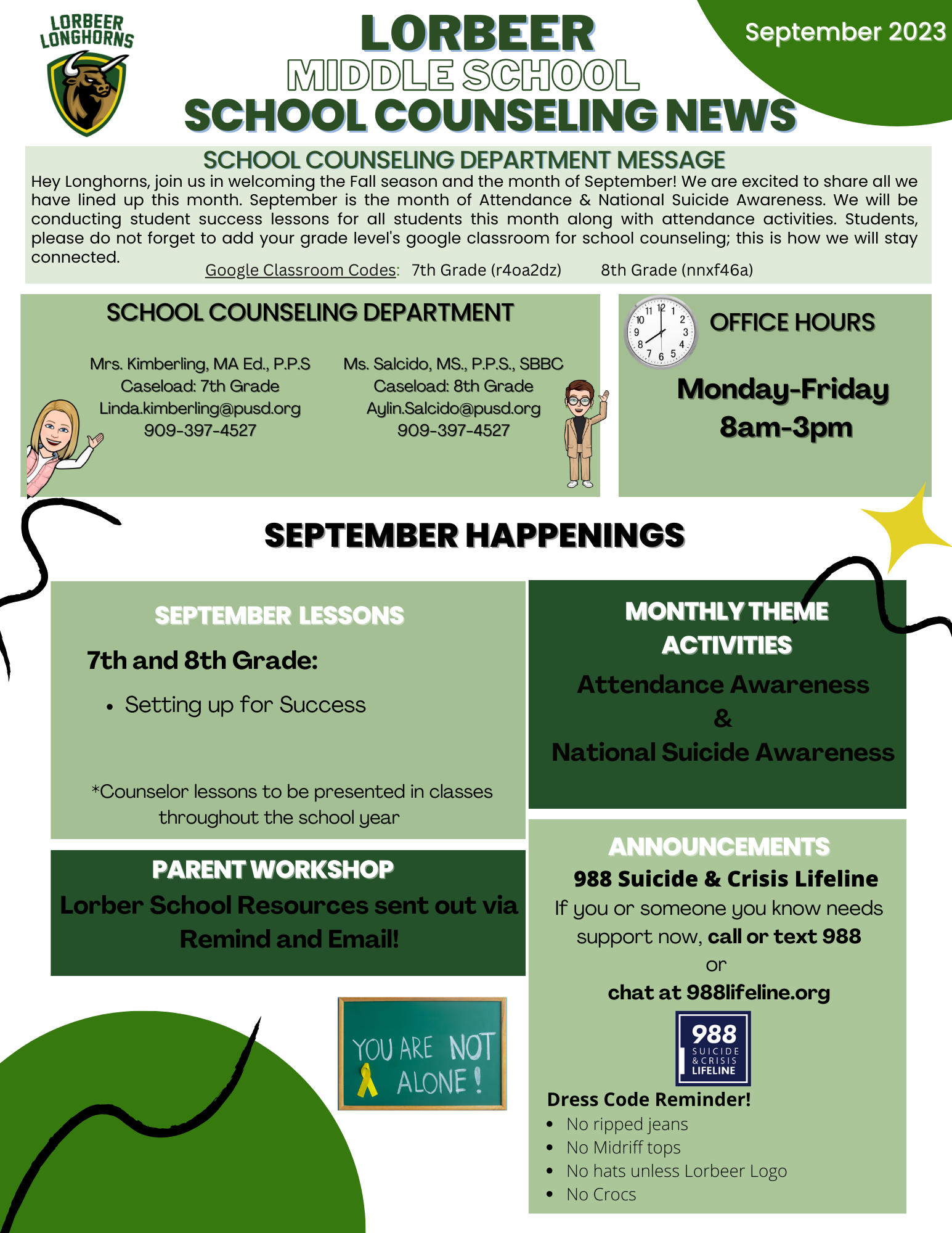 Counselor Monthly Newsletter School Counseling Department Lorbeer