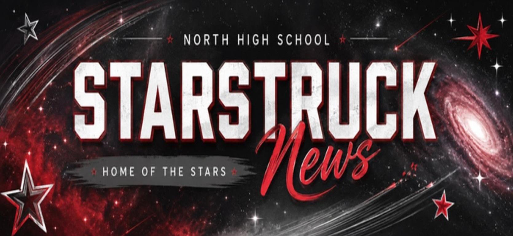 North High School Starstruck News banner with stars and galaxy background.