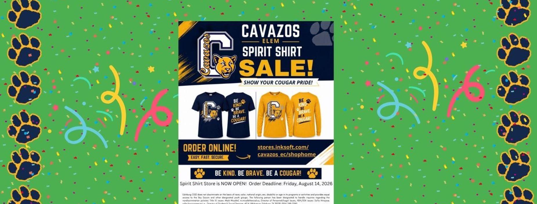 Spirit shirt online store open until Friday, Aug 14th.