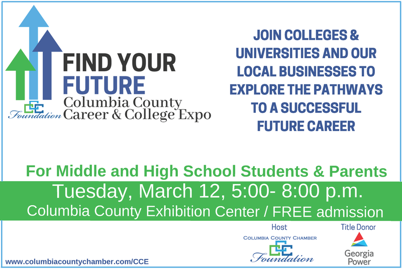 flyer for the Columbia County School District inaugural Career and College Expo at the Columbia County Exhibition Center, March 12 ,2019 from 5 - 8 p.m.