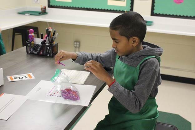Student working at a table