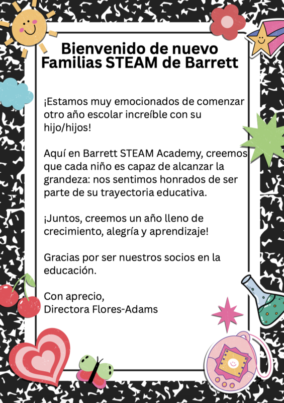 ¡Bienvenidos nuevamente familias de Barrett STEAM! Featured Photo