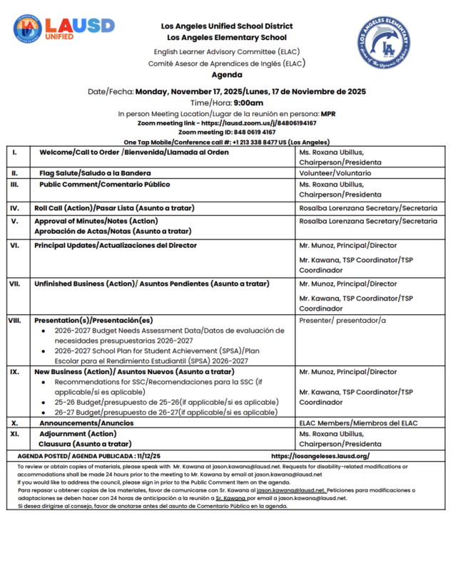 11-17-25 ELAC Agenda