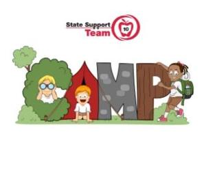 "CAMP" spelled out in cartoon photo lettering