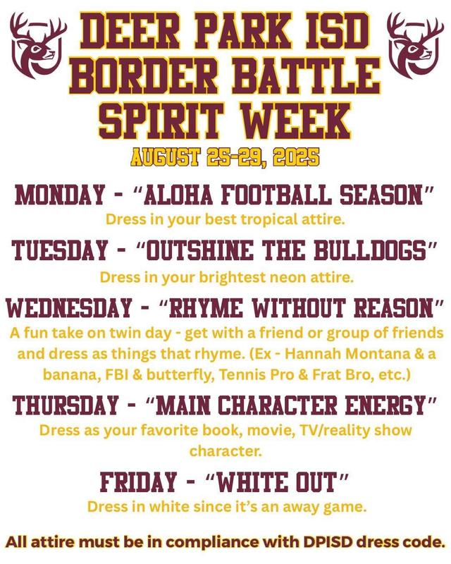 Border Battle Spirit Week will be August 25-29