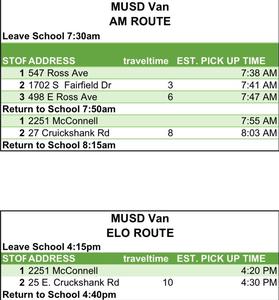 Van Green Route Schedule