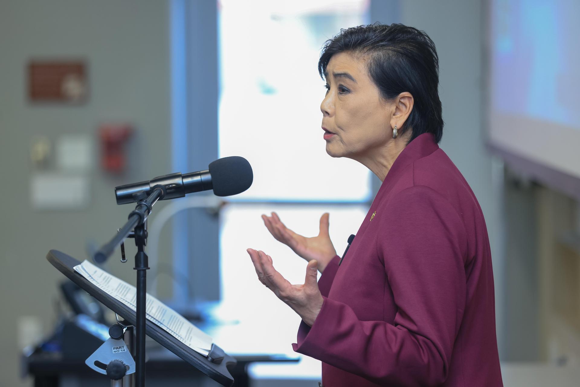 Rep. Chu speaking about gun control with Arcadia High students 