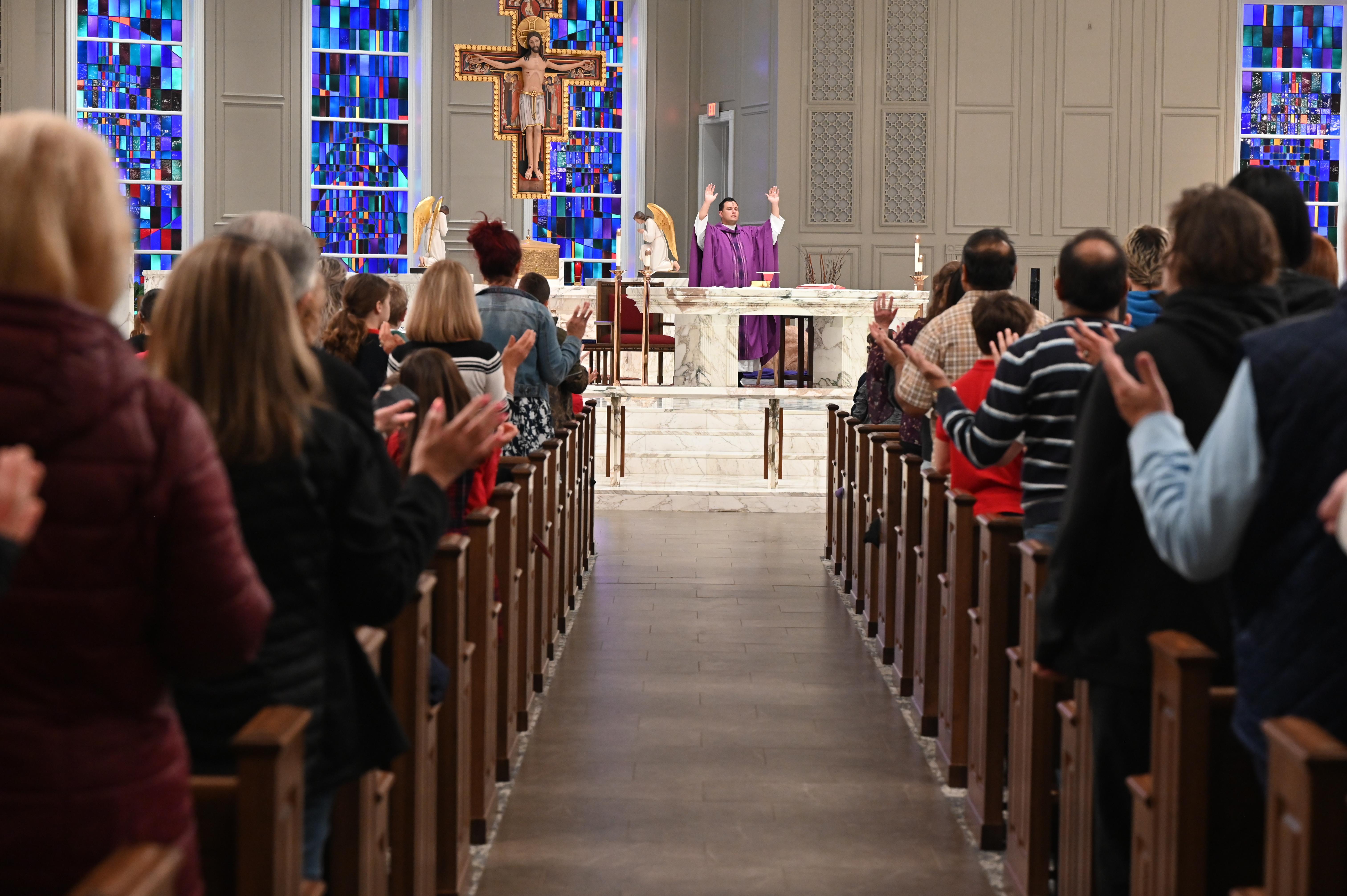 School mass looking up aisle