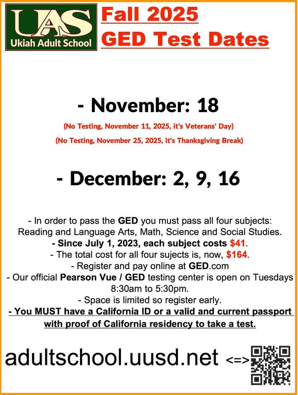 Fall 2025 GED / Pearson Vue test dates poster.