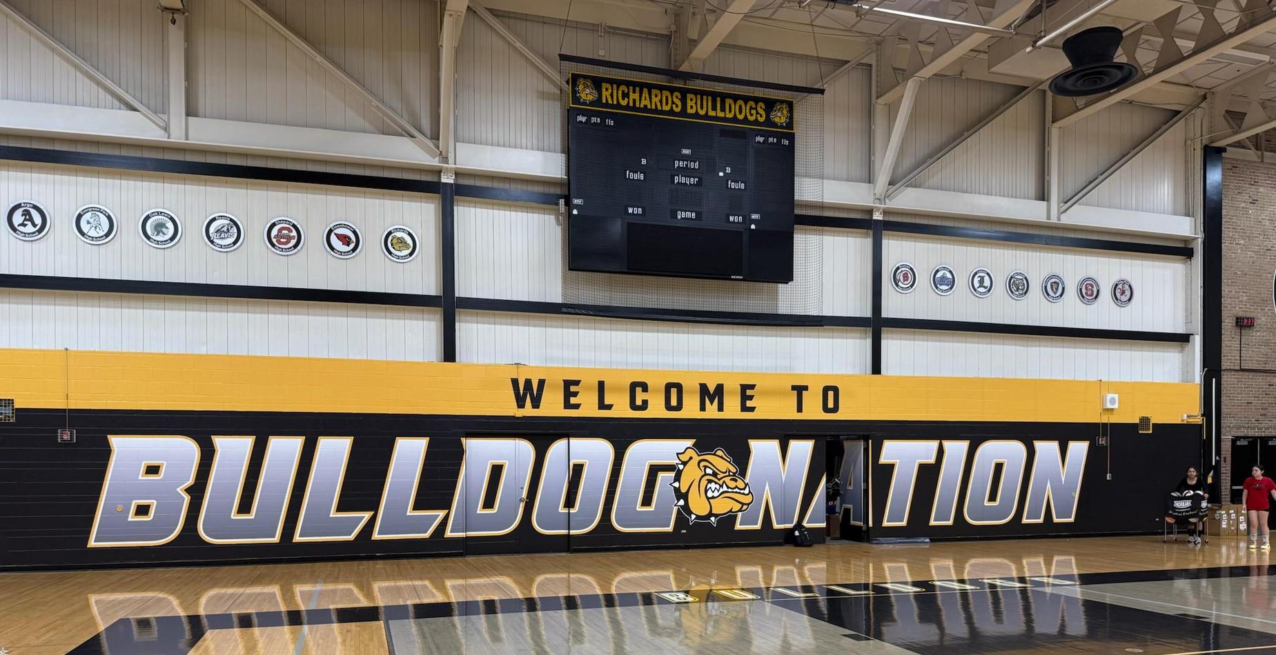 Gym wall repainted with Bulldog graphic