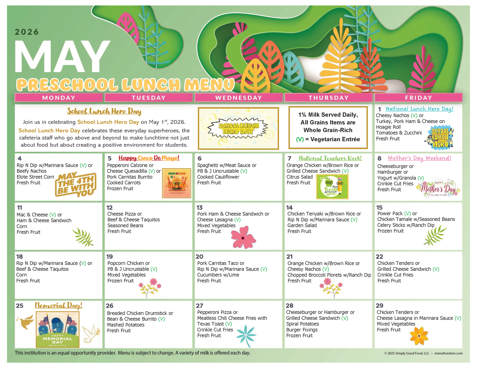 Preschool Lunch Menu (click to view)