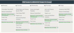 Breakfast menu/ menu del desayuno