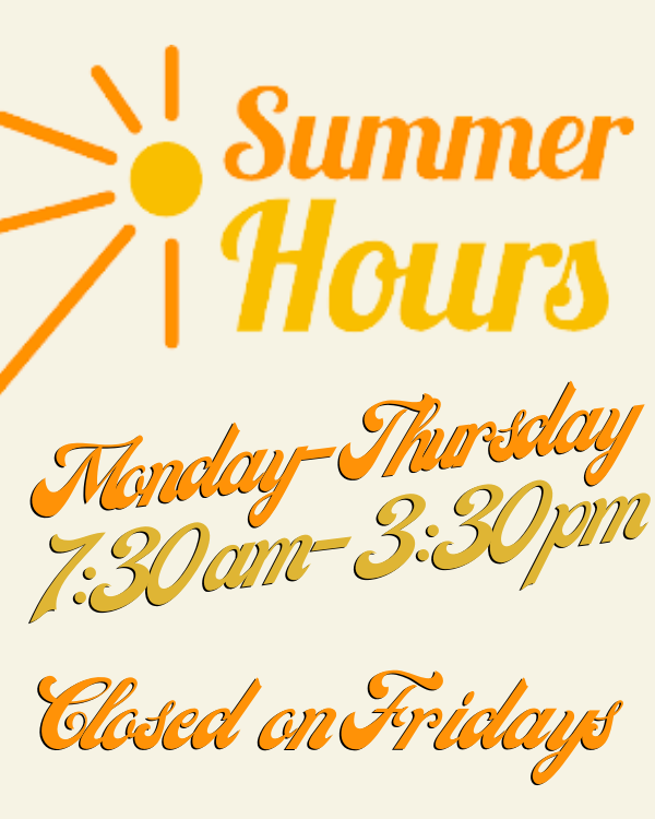 Sun with text of summer hours
