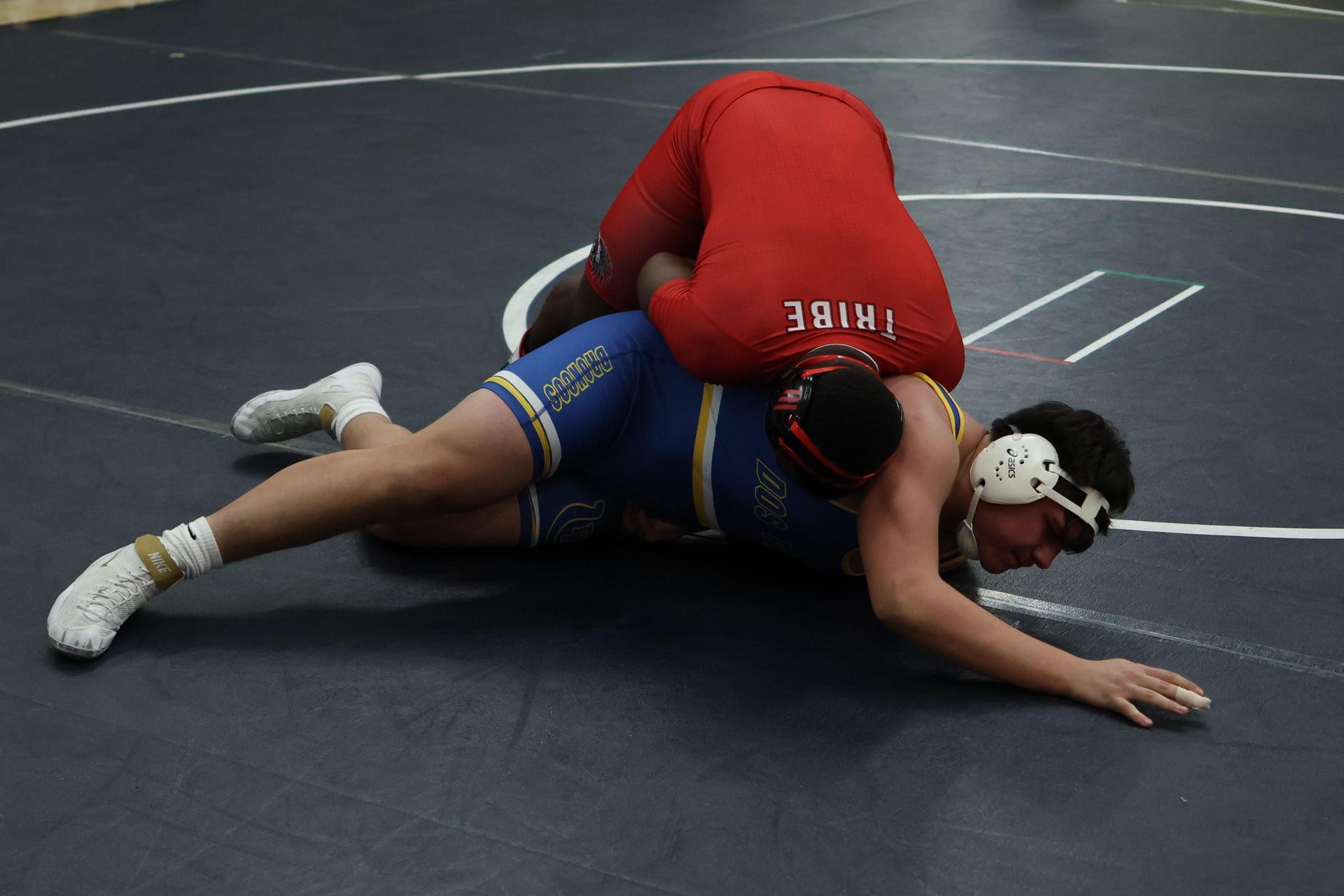 Boys wrestling in the Liberty Duals event 91