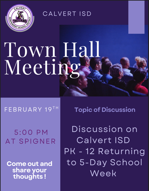 Calvert ISD Town Hall Meeting – Community Input Invited Featured Photo