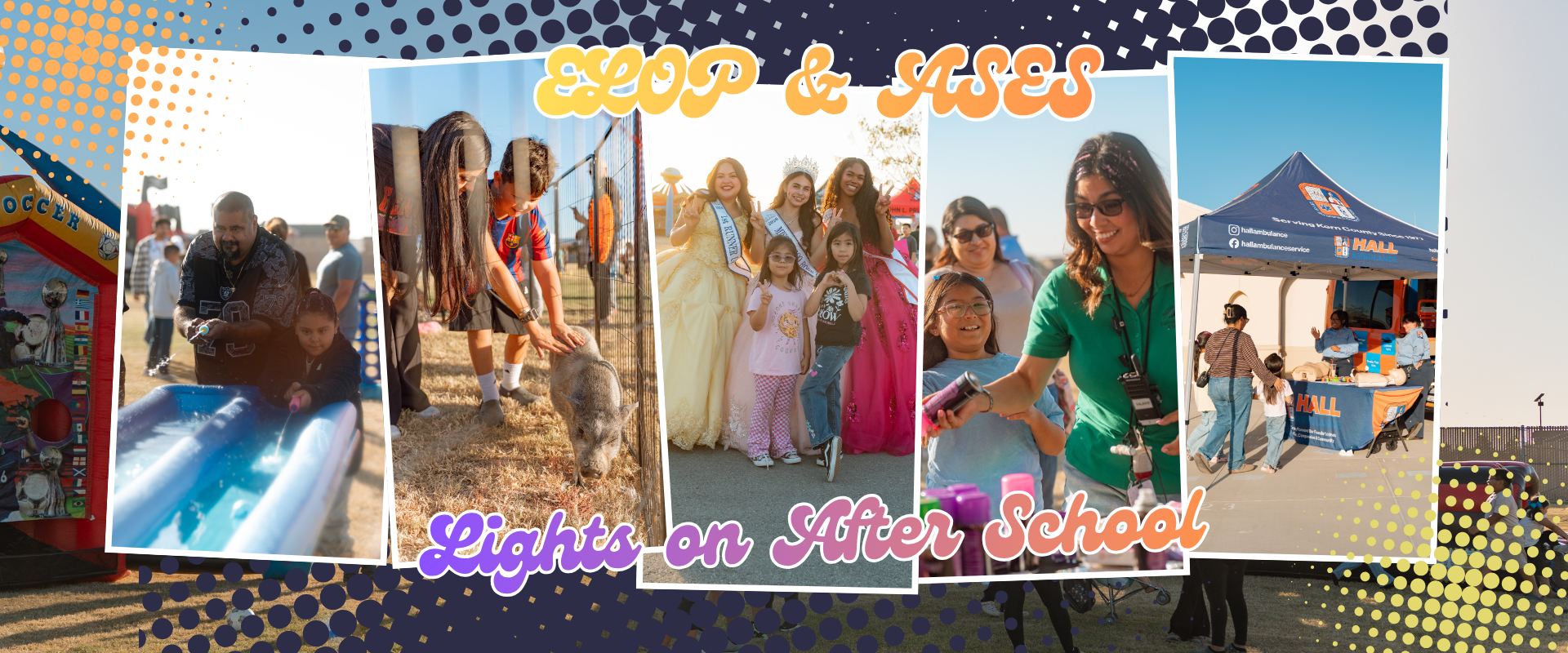 Collage of families enjoying outdoor activities and events at Lights on After School.