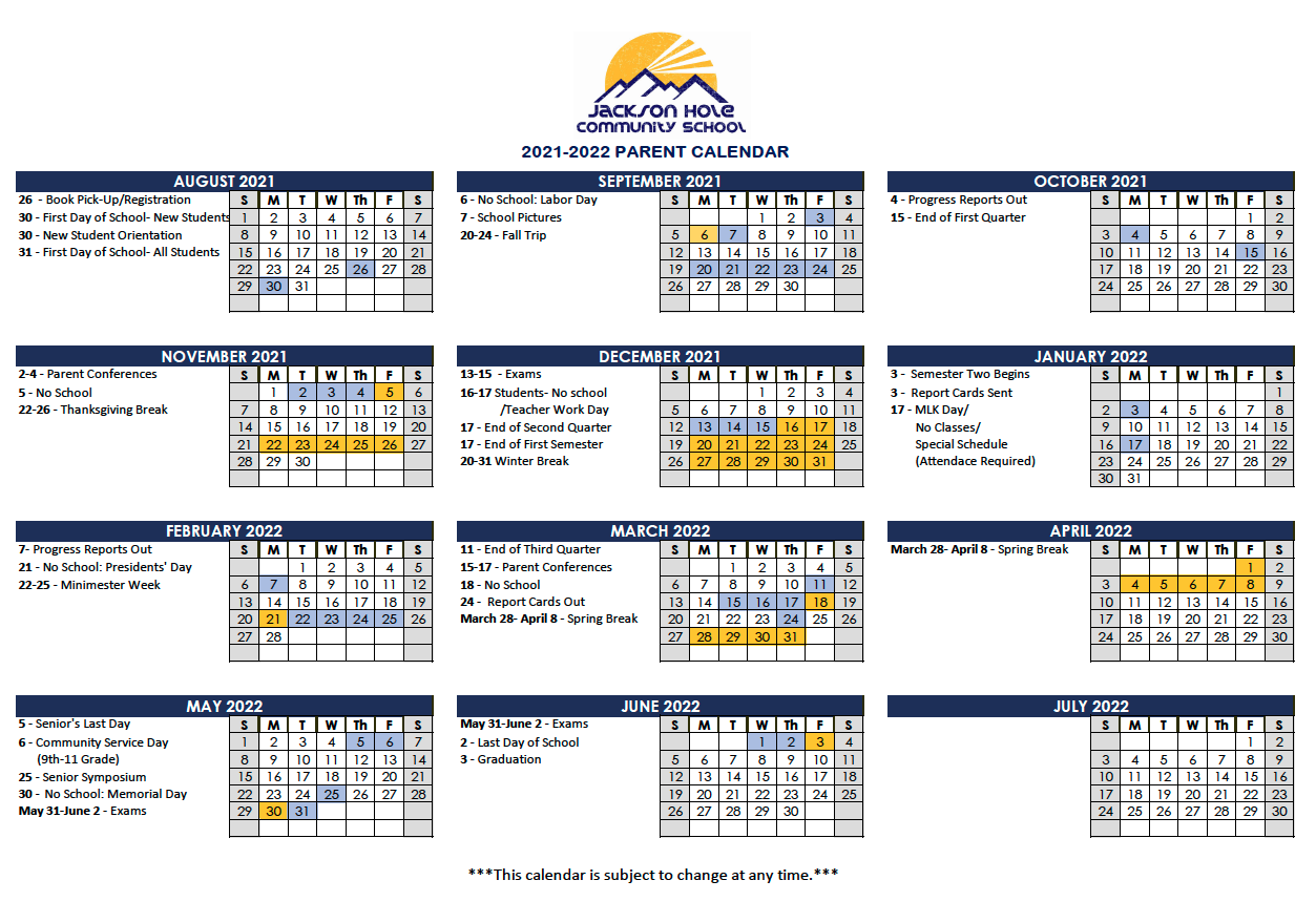 University Of Wyoming Academic Calendar 2022 2023 Annual Calendar – For Current Families – Jackson Hole Community School