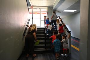 PreK students learning the campus.