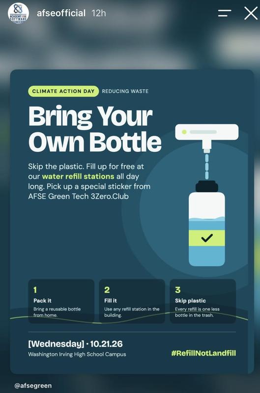 Poster promoting water bottle refills on Climate Action Day at a school.