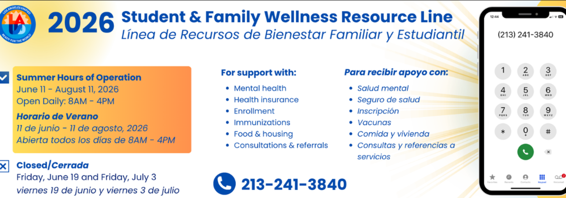 2026 Student & Family Wellness Resource Line