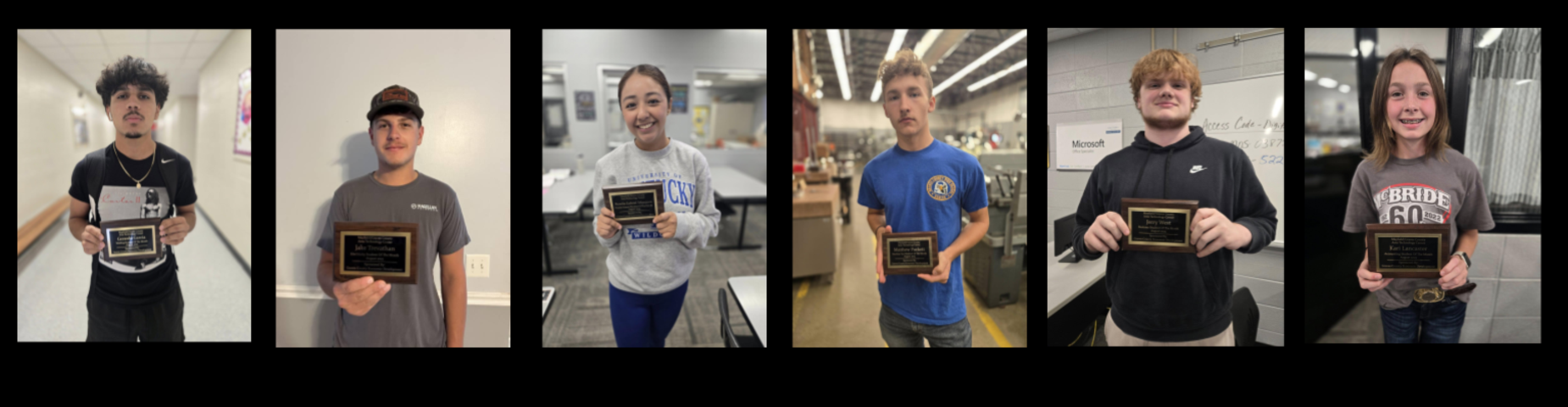 ATC Student of the Month for August: Welding: Gerardo "Buddy" Garcia, Electricity: Jake Trevathan, Health Science: Roselia Gabreil Velazquez, Machine Tool: Matthew Puckett, Business: Jerry West, Accounting: Kari Lancaster