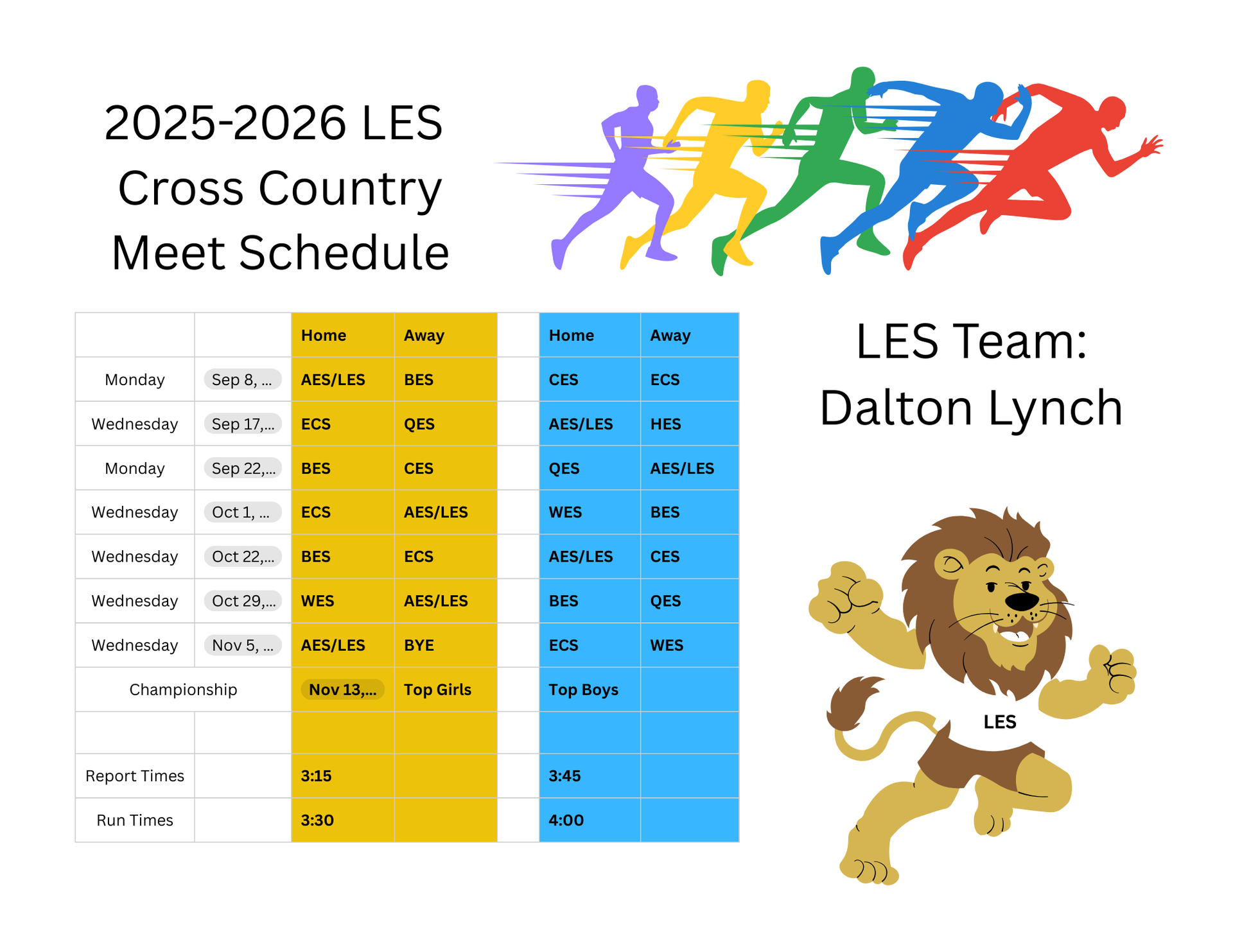 Cross Country Roster & Game Schedule