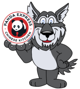 Wolf holding Panda Express sign