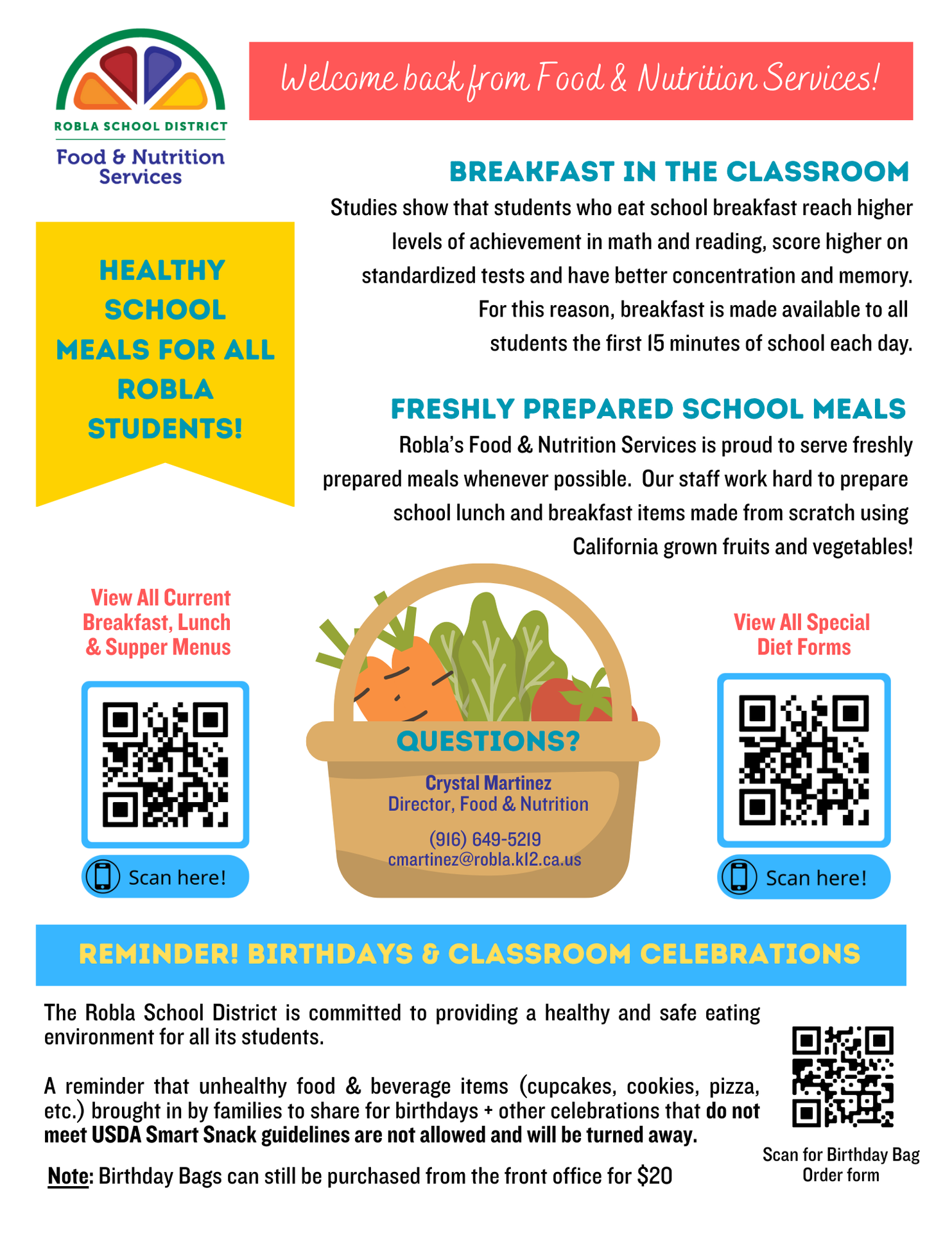 Menus and Special Diet Form Flyer