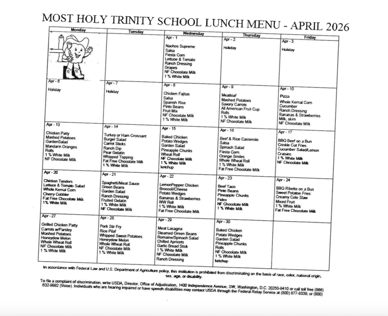 April Breakfast & Lunch Menus